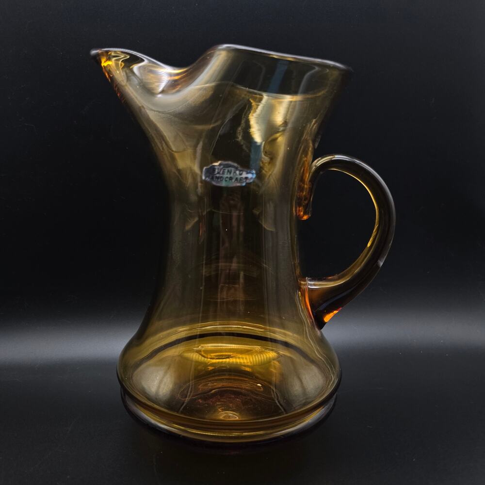Blenko Amber Glass Pitcher Hand Blown with Sticker Vintage